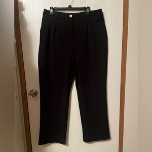 Anne Klein Black Straight Leg Pants Gold Button Pockets Size 12